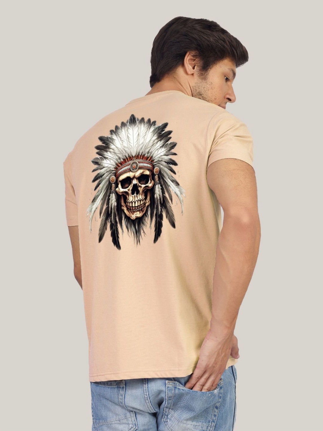 

Greylongg Men Floral Printed Extended Sleeves Applique T-shirt, Beige