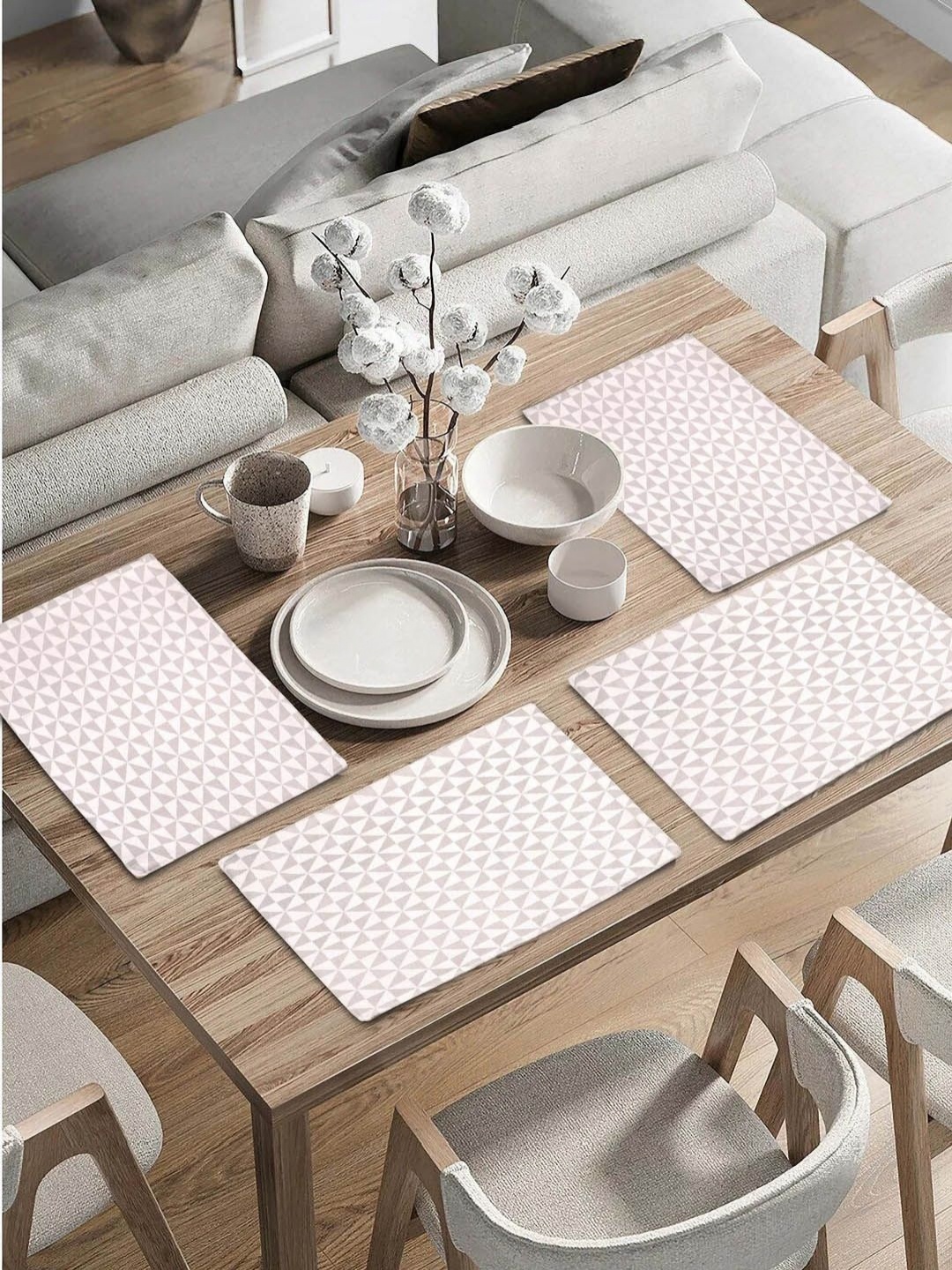

Saral Home Beige and Brown 4 Pieces Geometric Printed Cotton Table Placemats