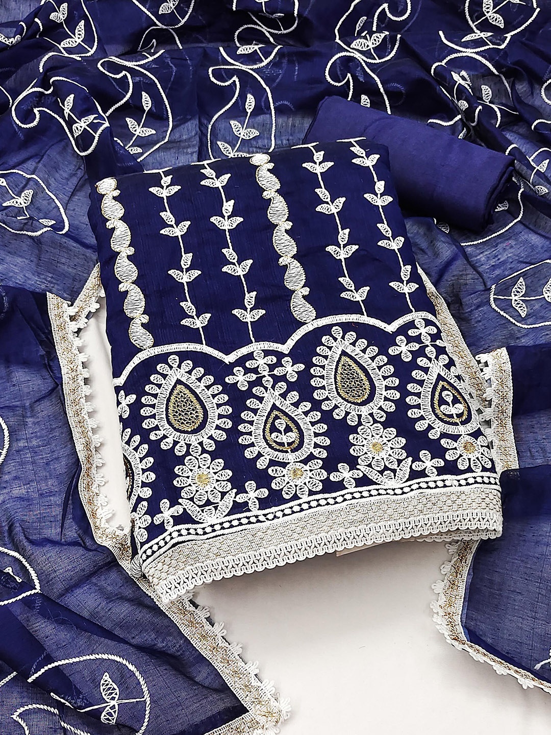 

KALINI Ethnic Motifs Embroidered Unstitched Dress Material, Blue