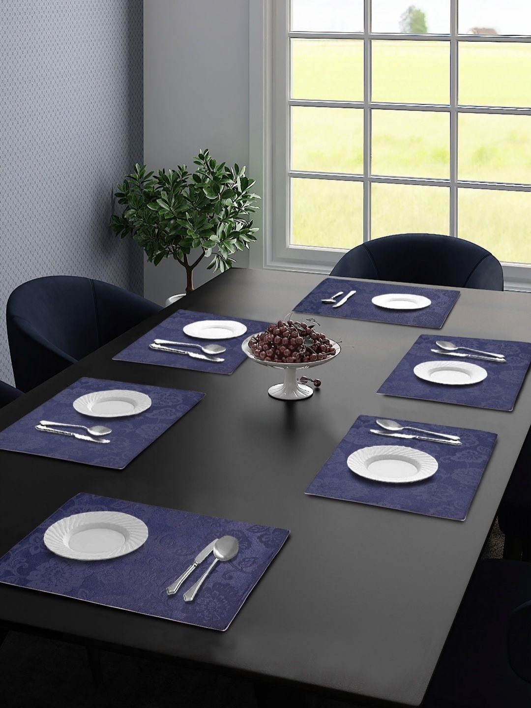 

Saral Home Blue 6 Pieces Floral Printed Cotton Table Placemats