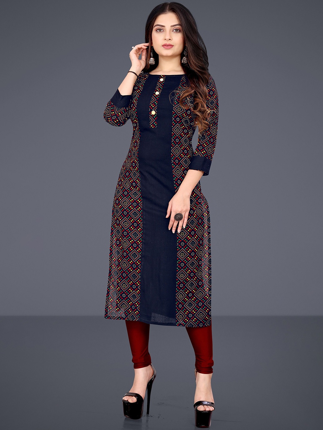 

FANTASY FAB Ethnic Motifs Printed Straight Kurta, Black