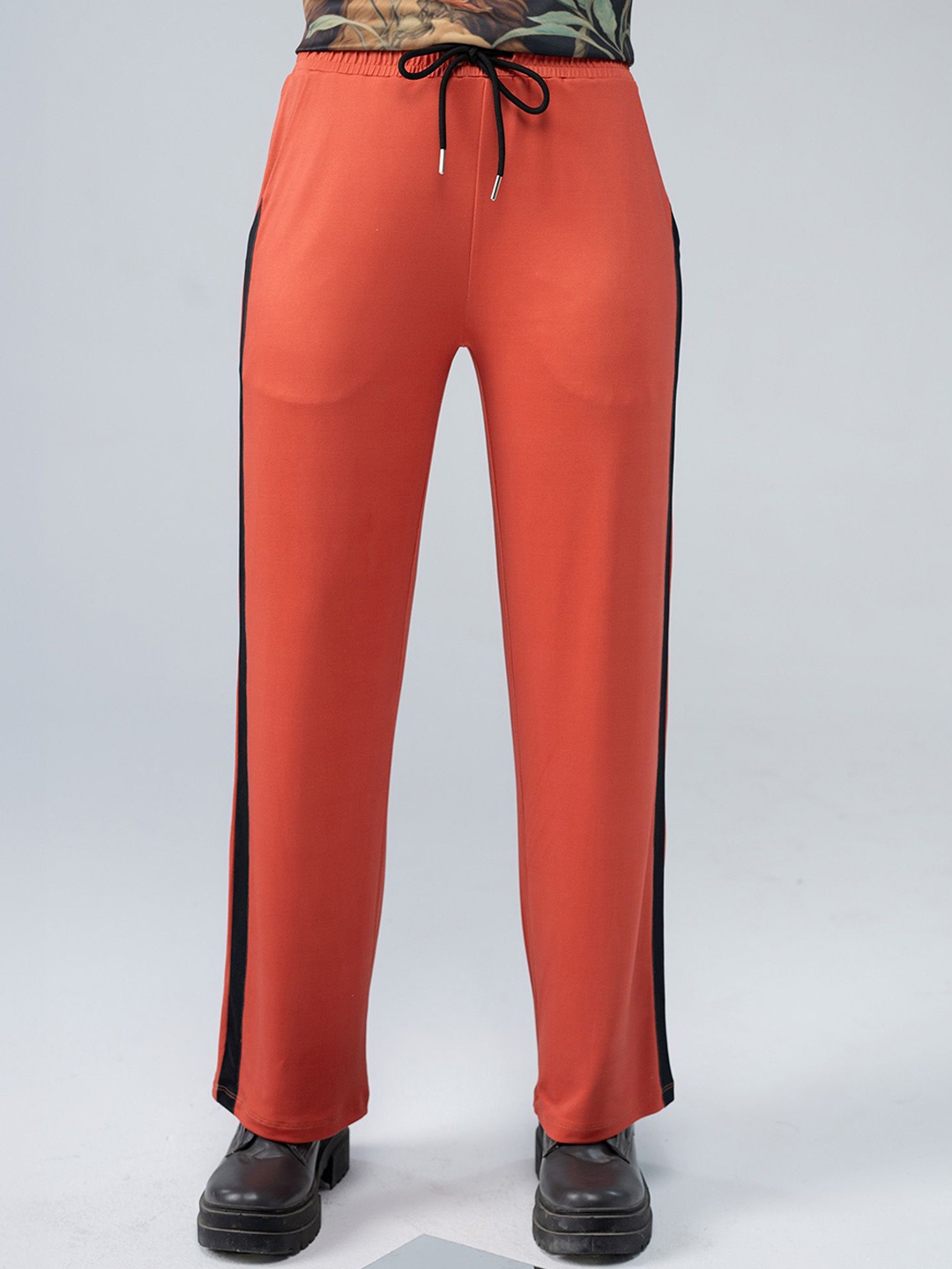 

EDRIO Women Wide Leg Relaxed Fit Track Pants, Orange