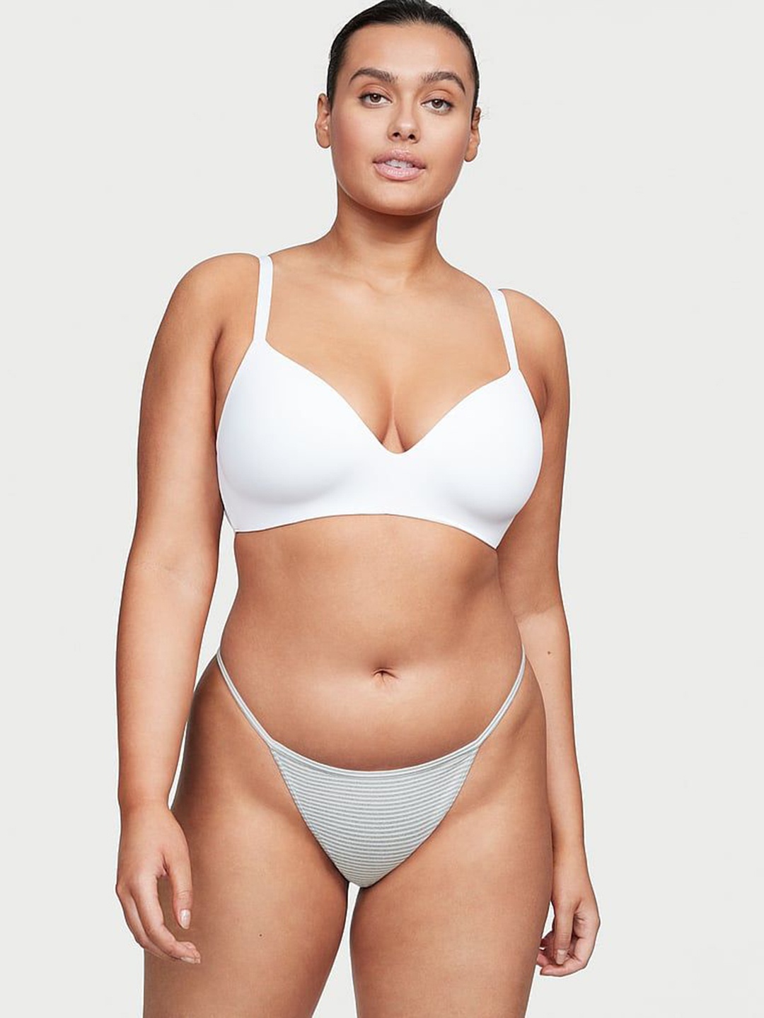 

Victoria's Secret Women Striped V-String Thong Brief, Grey