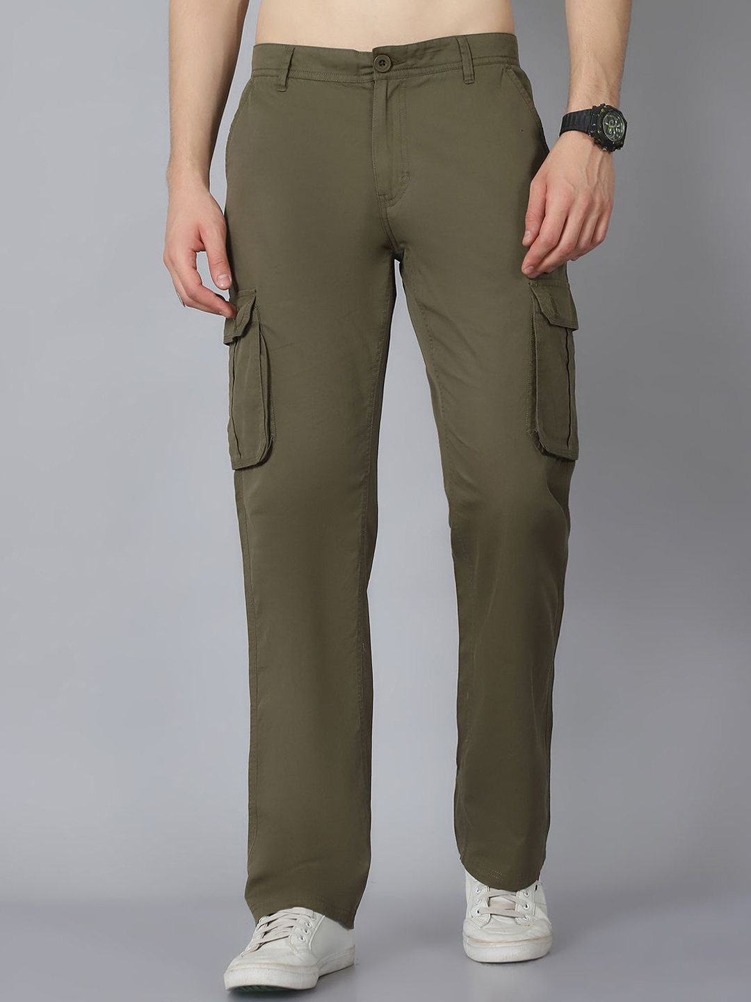 

HOUSE OF VEDAS Men Comfort Easy Wash Cargos Trousers, Olive