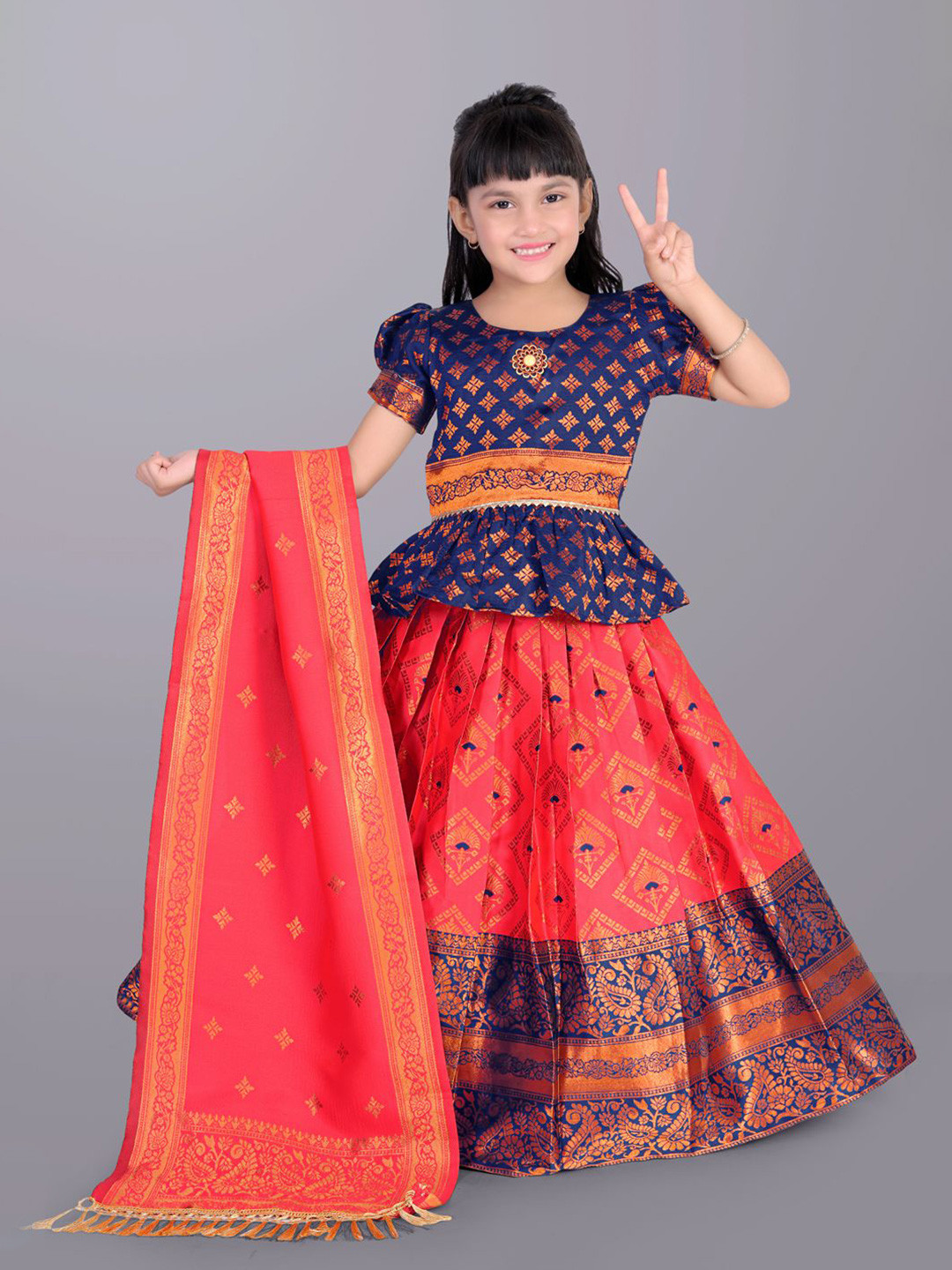 

BAESD Girls Ready to Wear Lehenga & Blouse With Dupatta, Peach