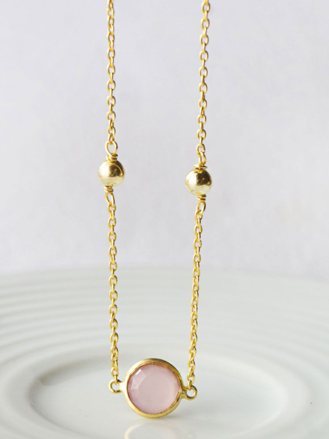 

MANNASH 92.5 Sterling Silver Gold-Plated Stone Studded Necklace