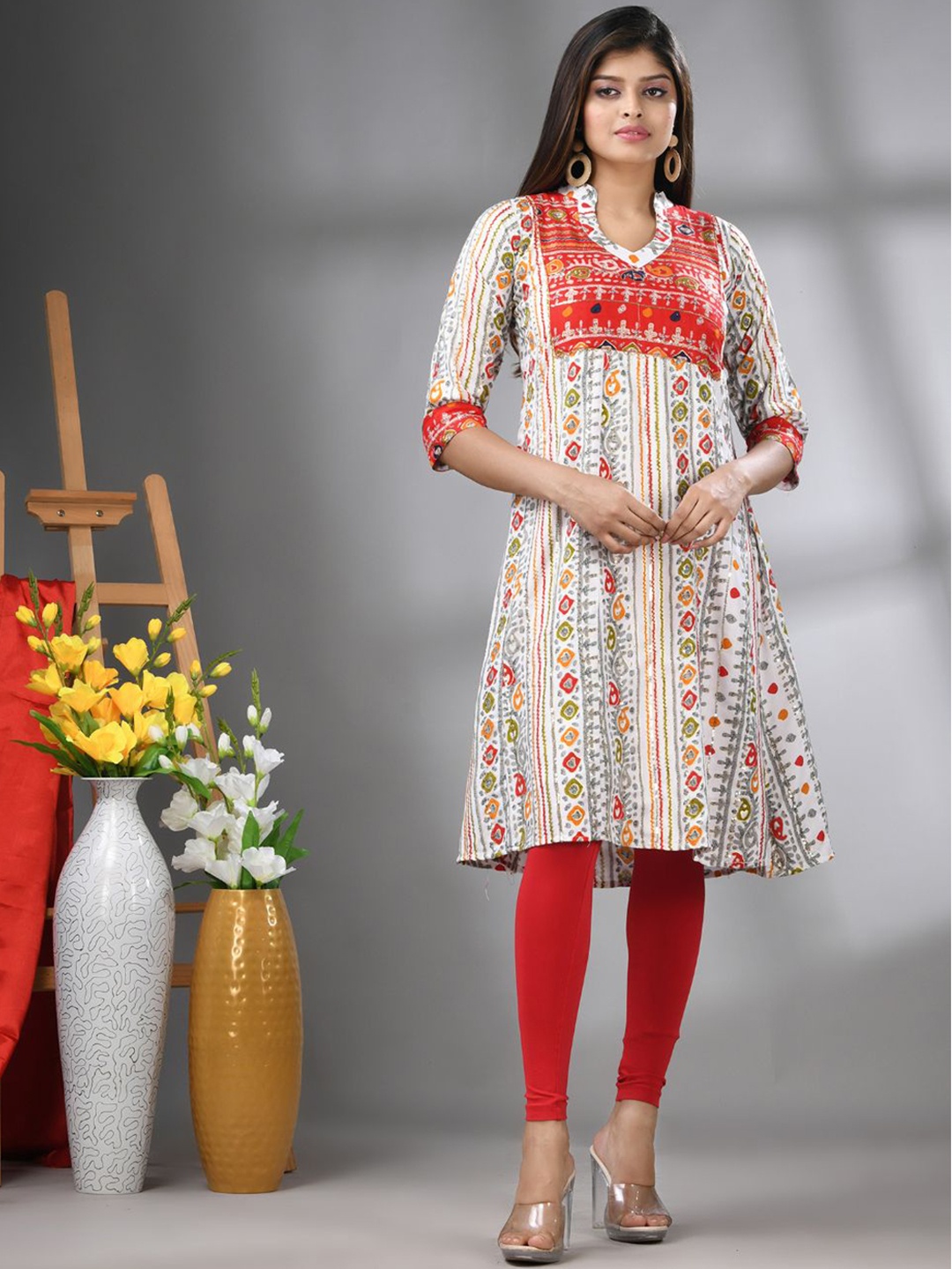 

Charukriti Women Floral Printed Kurta, White