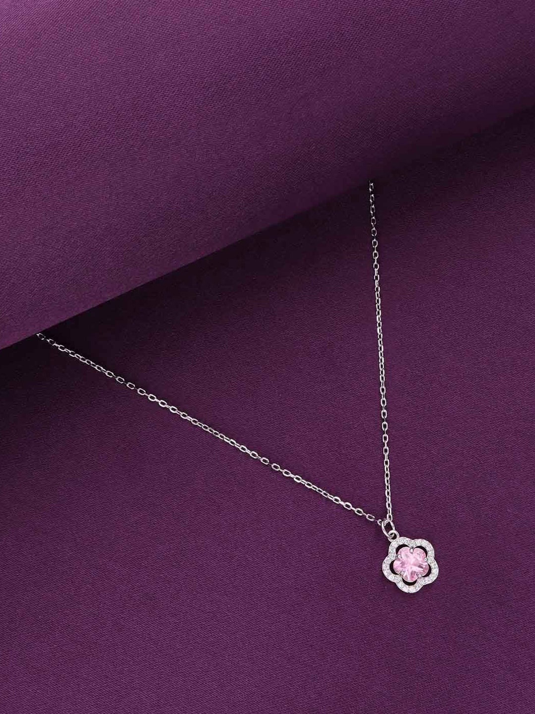 

KAI JEWEL 925 Sterling Silver Rhodium-Plated Cubic Zirconia Studded Necklace
