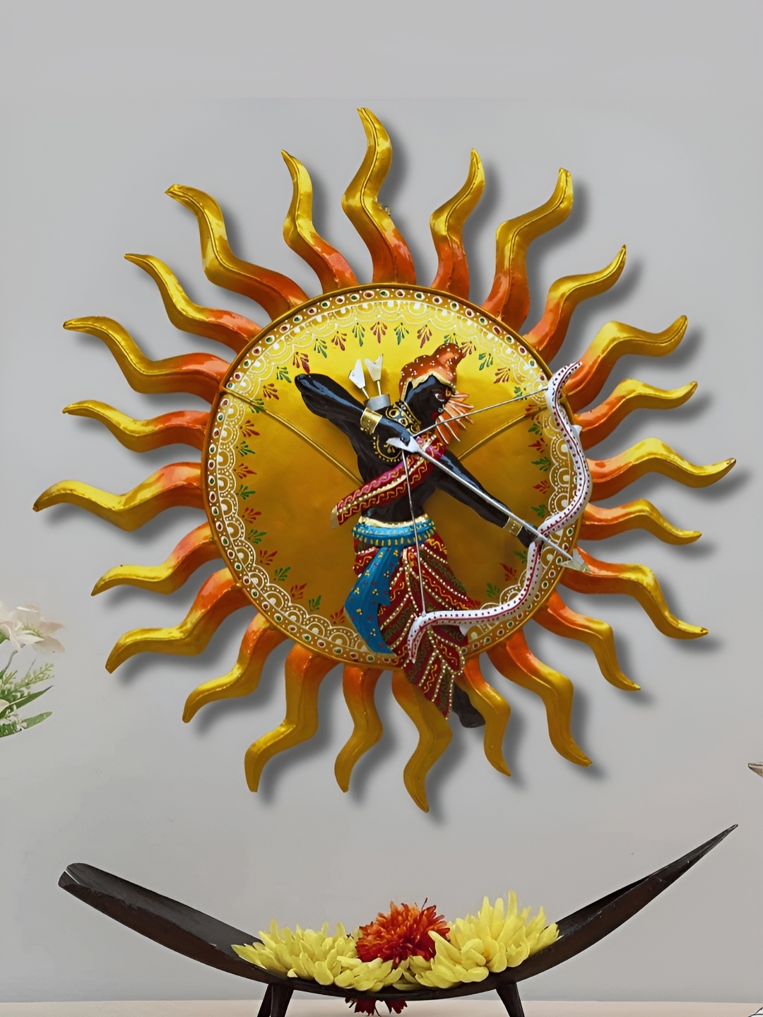 

PRANJALS HOUSE Gold Toned & Red Shree Ram With Sun Metal Hanging Wall Decor