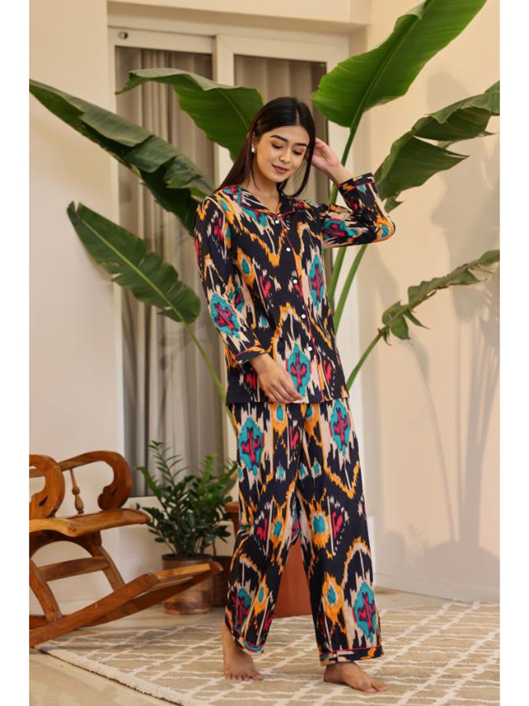 

FLAVIA CREATION Printed Pure Cotton Night Suits, Black