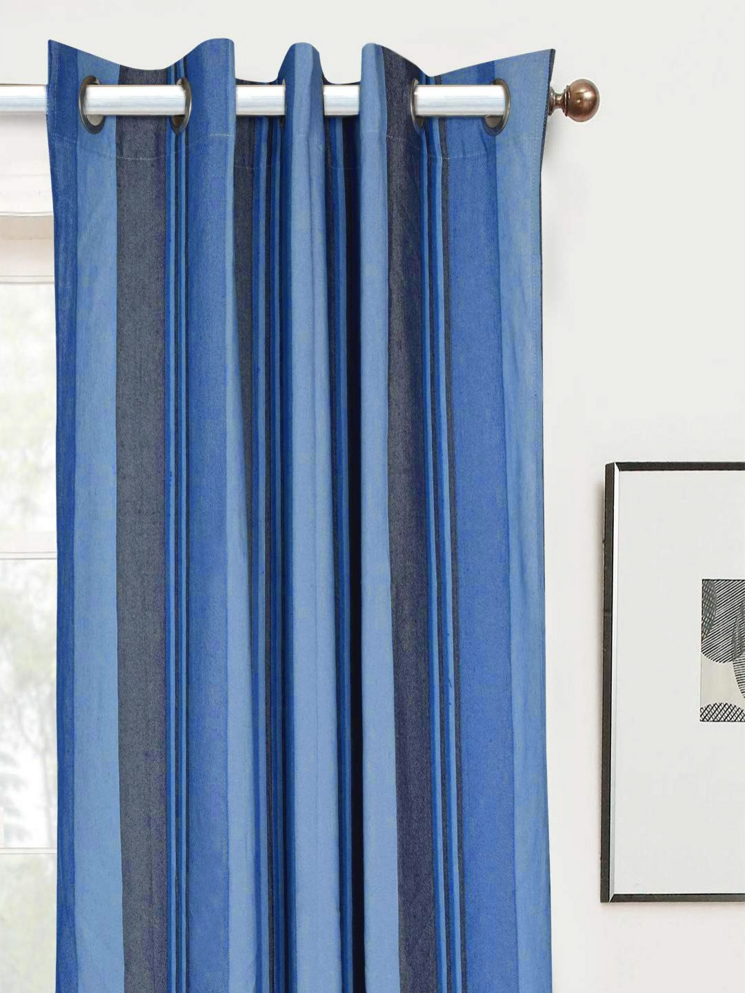 

Saral Home Blue & Grey 2 Pieces Striped Room Darkening Cotton Window Curtain
