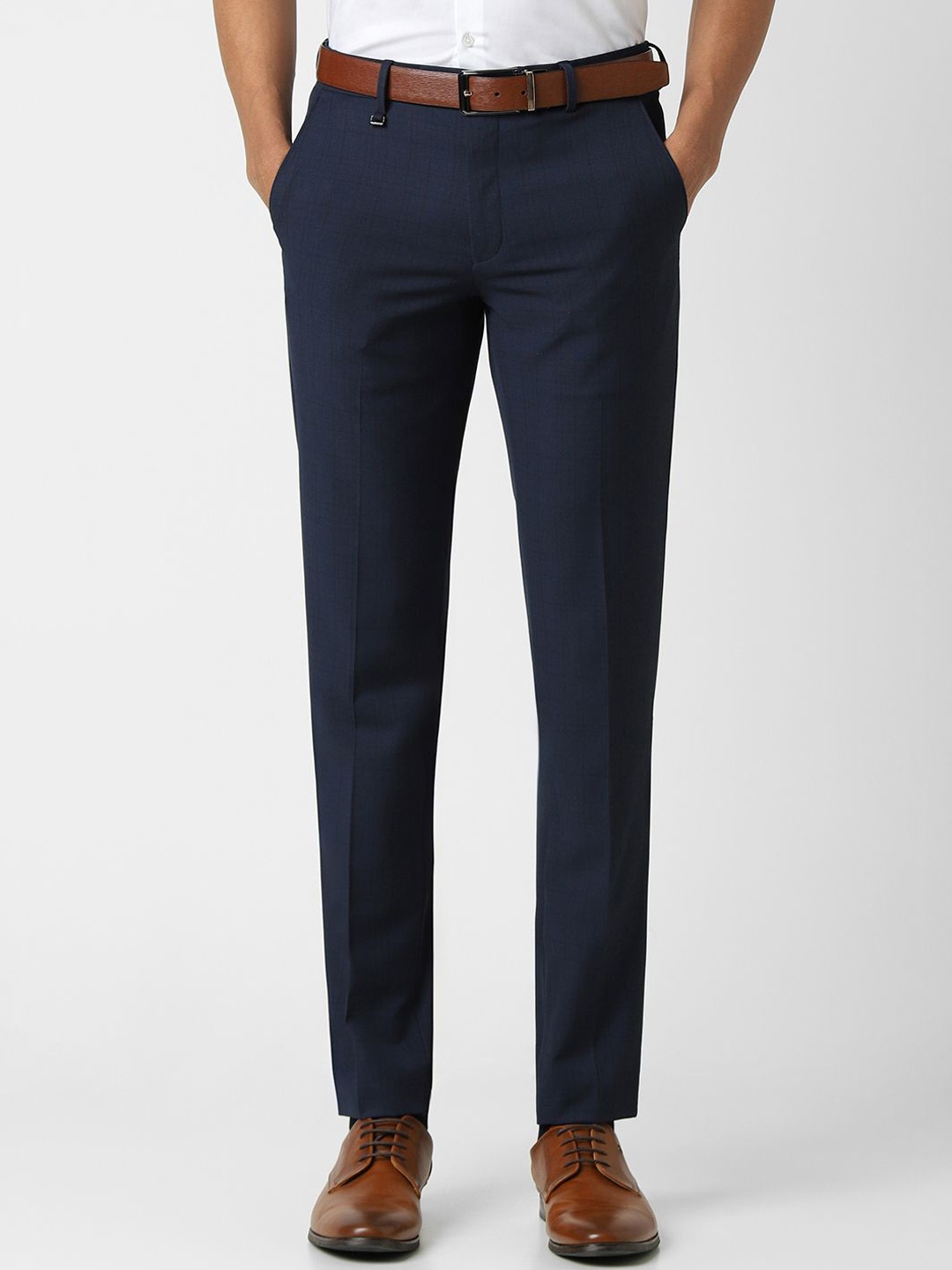 

Van Heusen Men Mid-Rise Slim Fit Formal Trousers, Navy blue