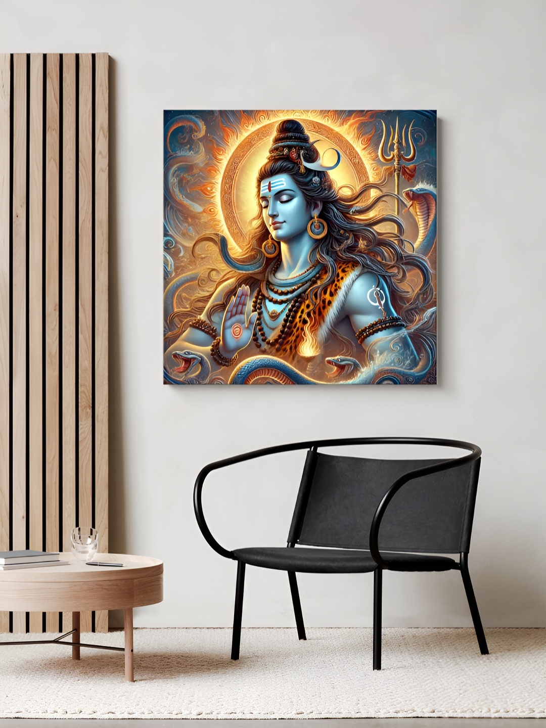 

999Store Yellow & Blue Lord Shiva Printed Religious Canvas Painting Wall Art