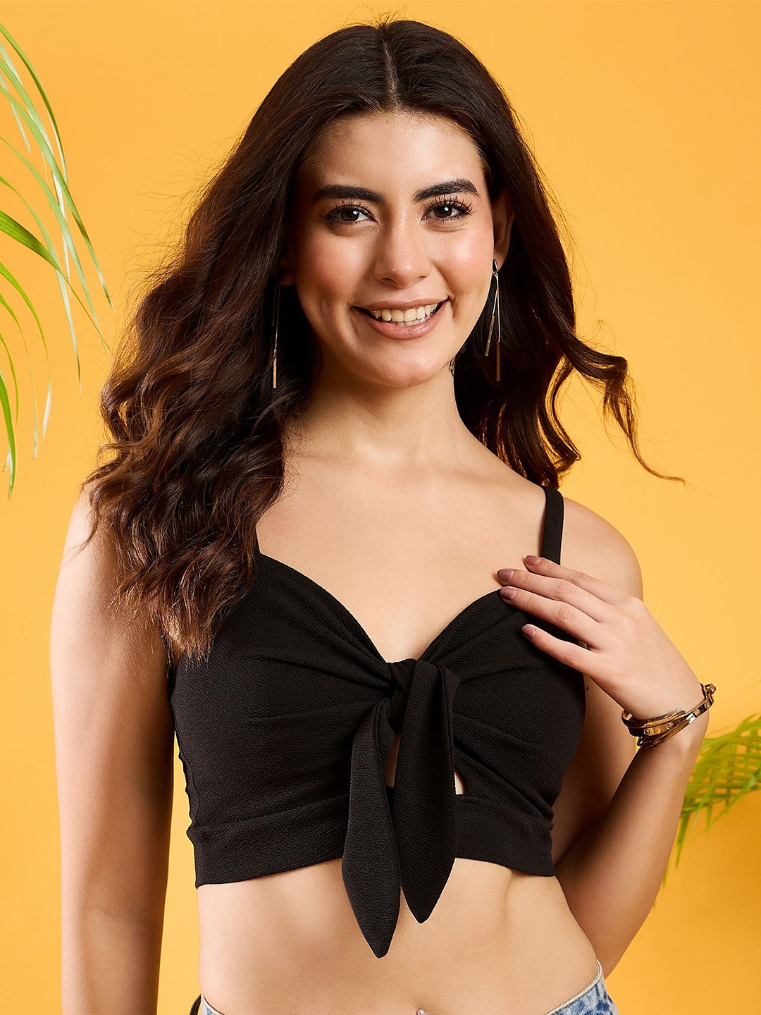 

Berrylush BASICS Women Solid Shoulder Straps Top, Black
