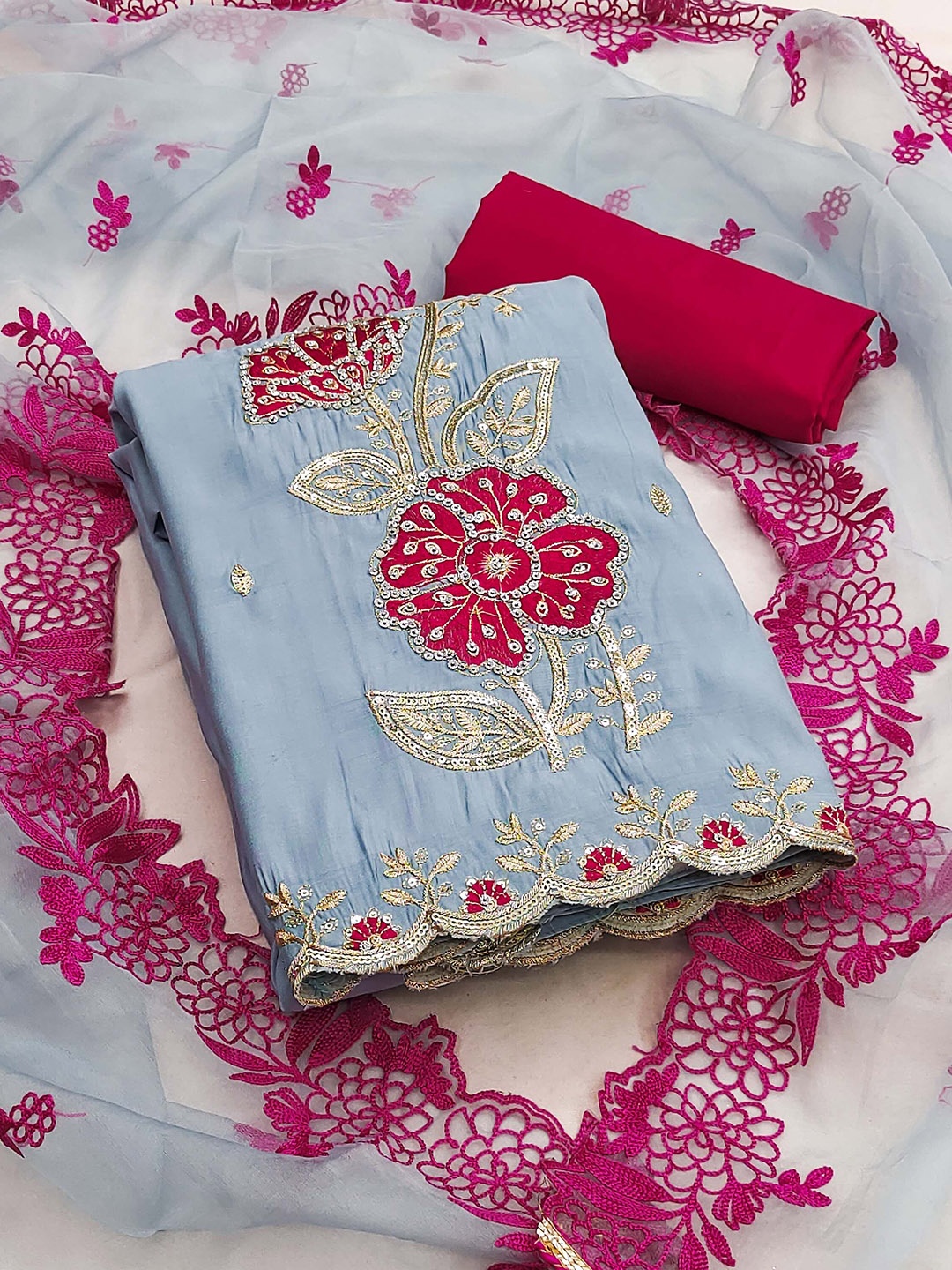 

KIMISHA Embroidered Unstitched Dress Material, Grey