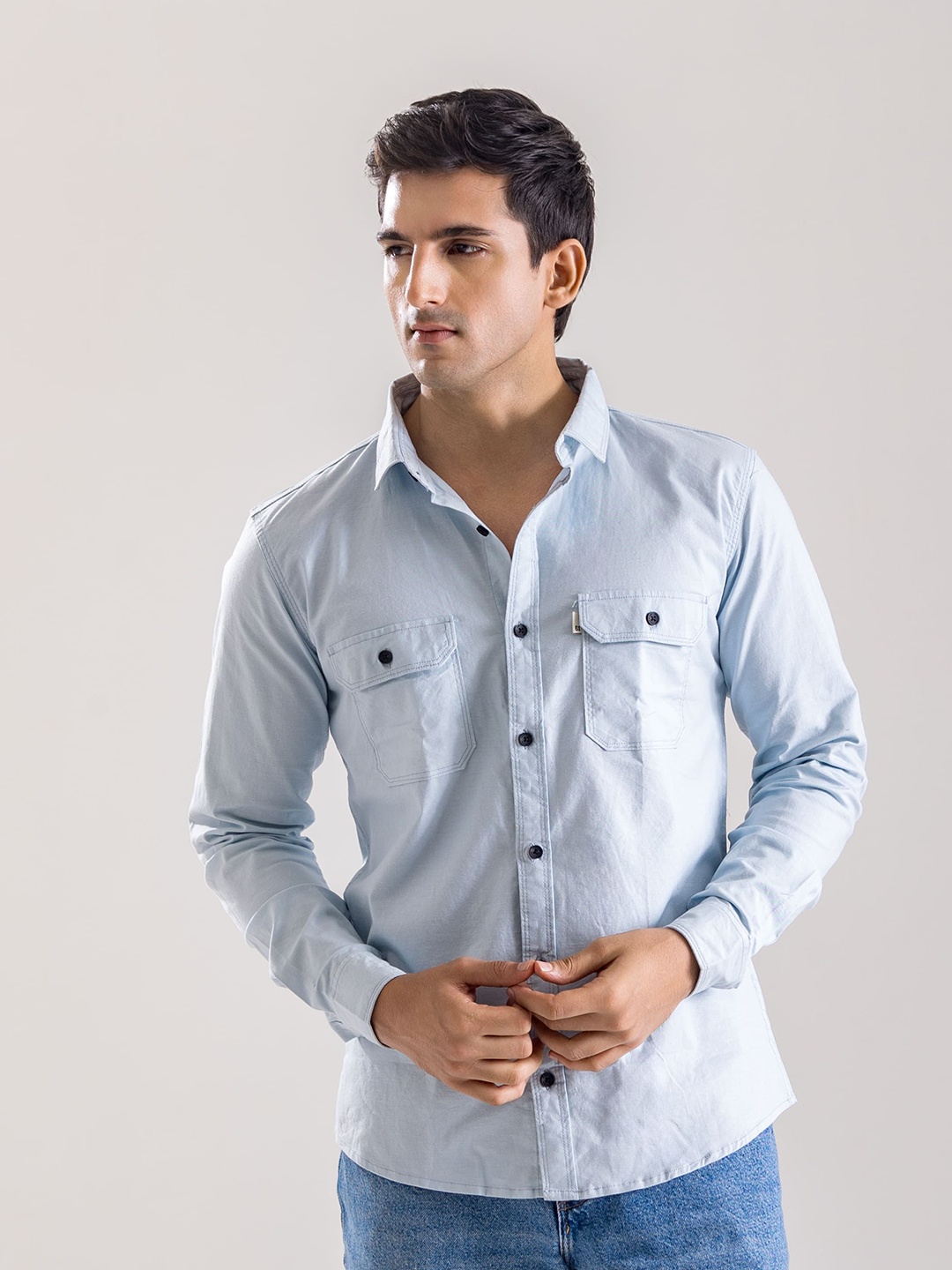 

Code 61 Men Standard Spread Collar Solid Cotton Slim Fit Casual Shirt, Navy blue