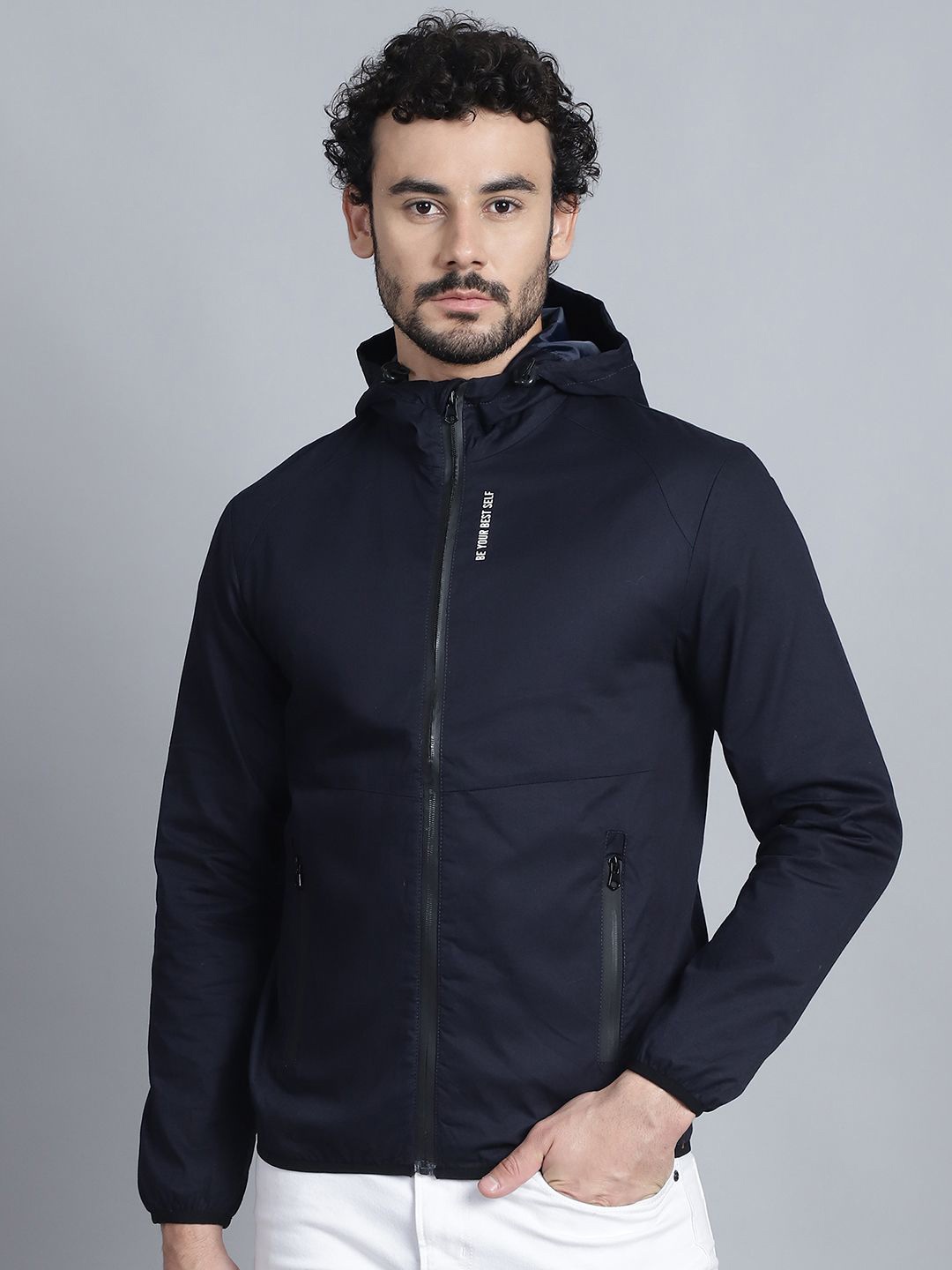 

HOUSE OF VEDAS Men Lightweight Biker Jacket, Navy blue
