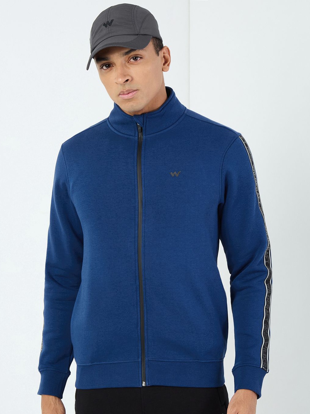 

Wildcraft Men Solid Mock Collar Cotton Front-Open Sweatshirt, Blue