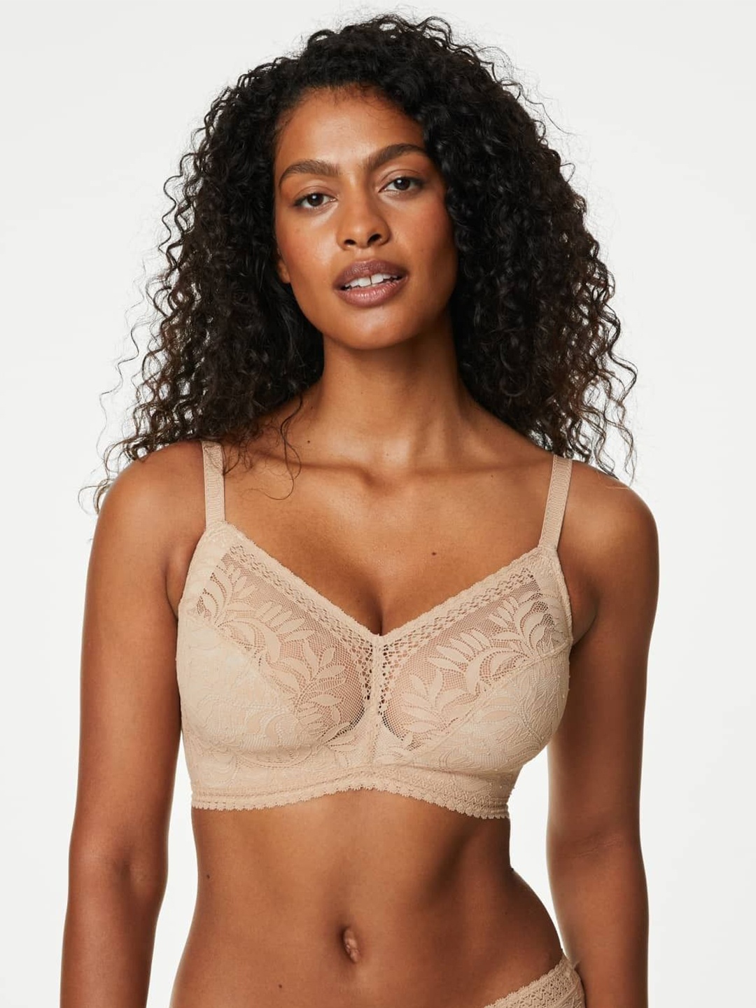

Marks & Spencer Floral Bralette Bra Full Coverage, Nude