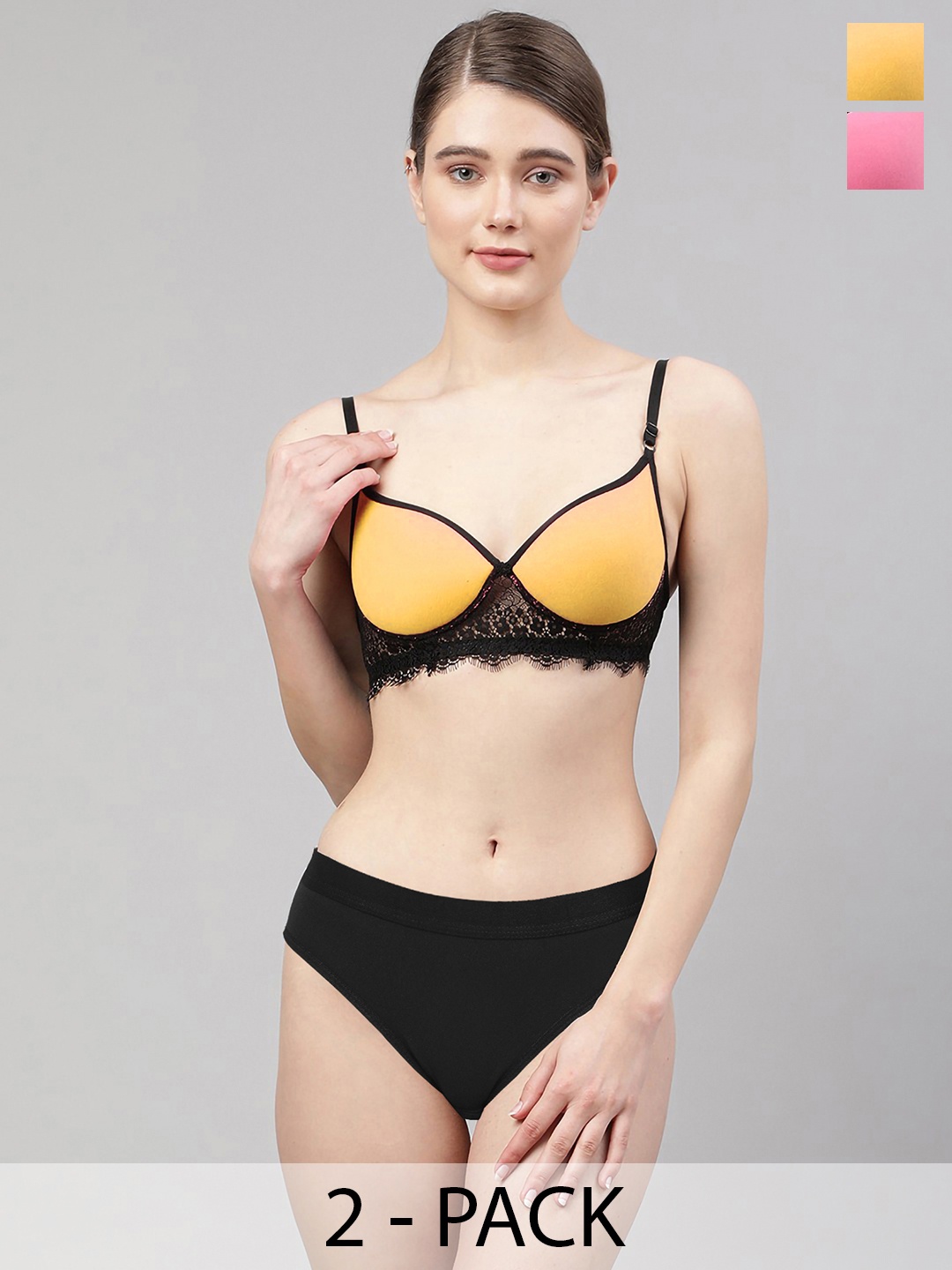 

Aamarsh Pack Of 2 Self Design Lingerie Set AD_A_Cupri Set2, Pink