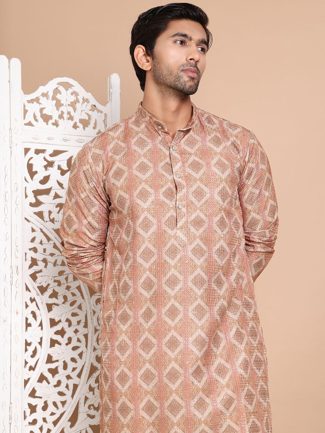

Anouk Men Embroidered Regular Sequinned Kurta with Pyjamas, Brown