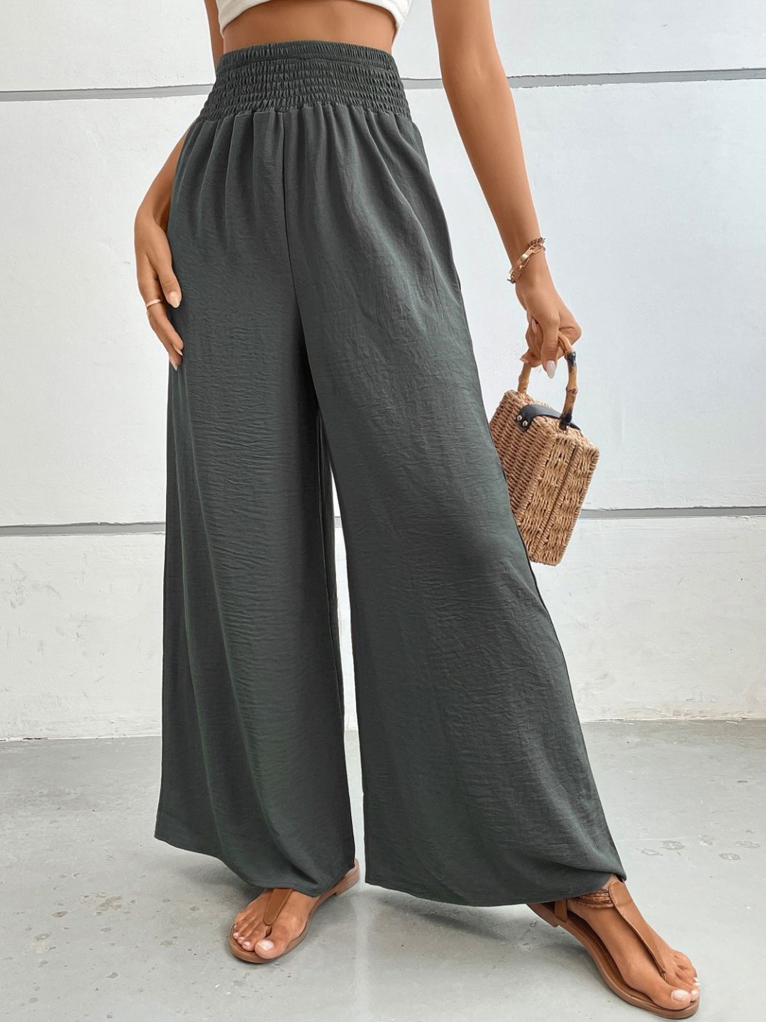

KPOP Women Tailored Mid-Rise Trousers, Grey