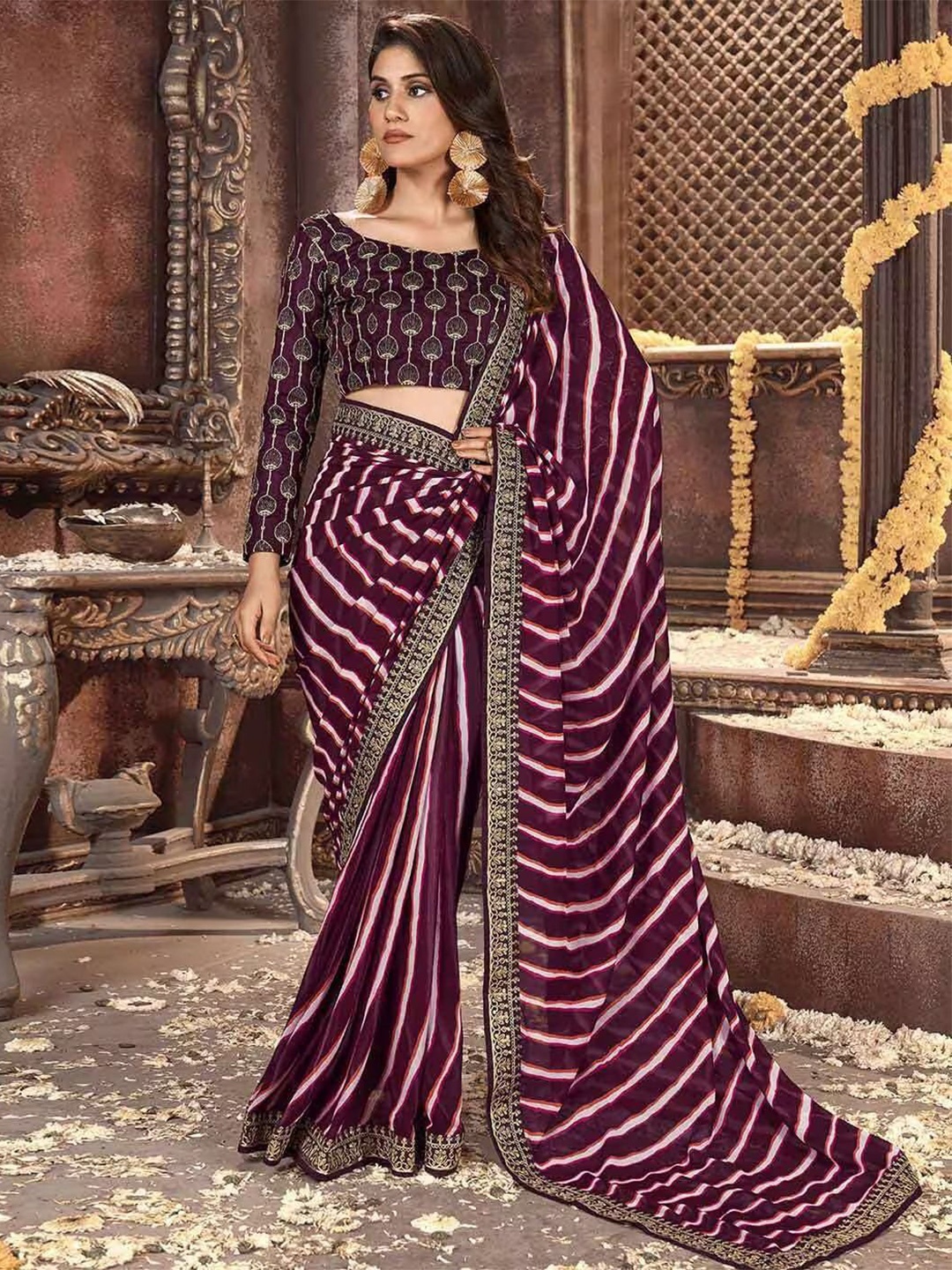 

Reboot Fashions Leheriya Embroidered Pure Georgette Leheriya Saree, Purple
