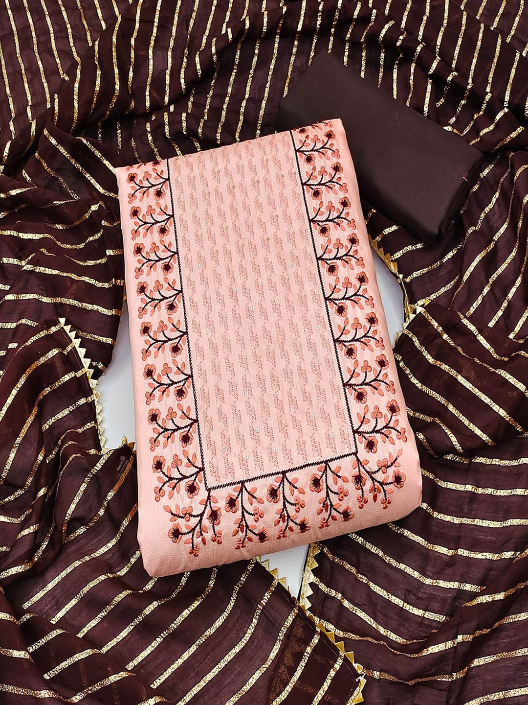 

MISS VERVE Unstitched Dress Material, Peach