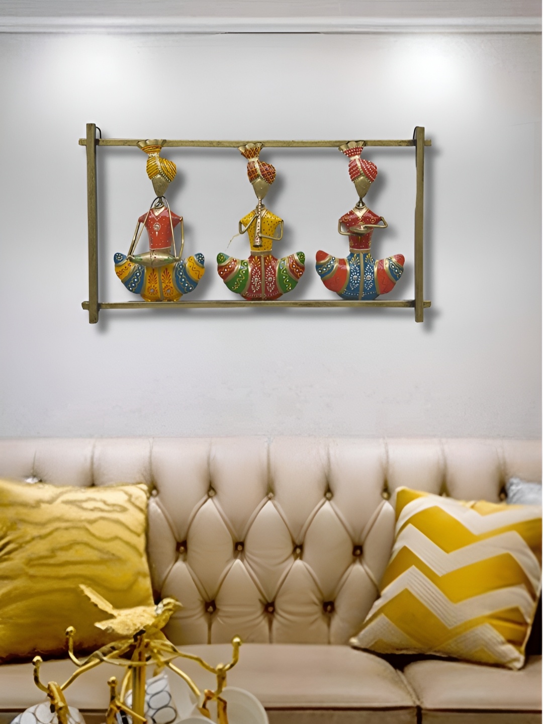 

PRANJALS HOUSE Gold Toned & Red Musicians Metal Hanging Wall Decor