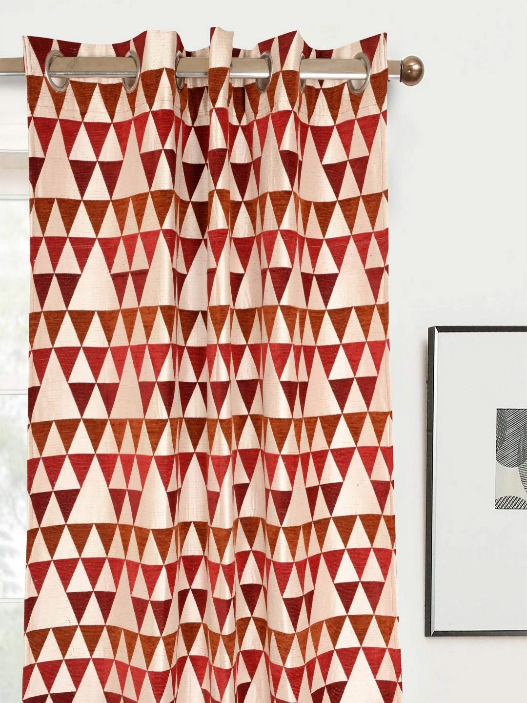 

Saral Home Red & Off White Geometric Black Out Long Door Curtain