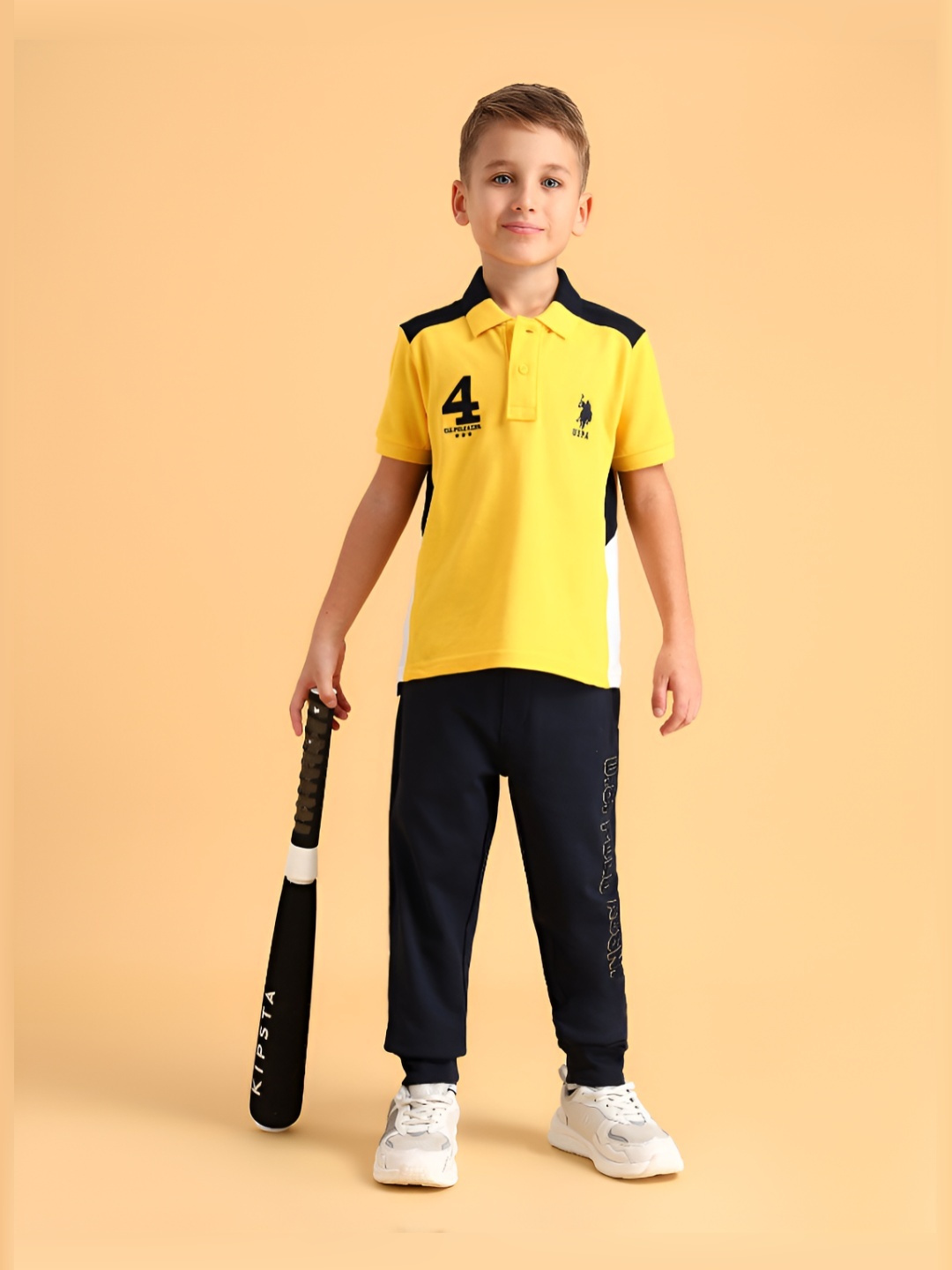 

U.S. Polo Assn. Kids Boys Varsity Printed Polo Collar Cotton T-shirt, Yellow
