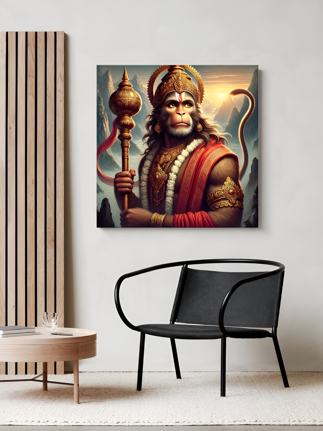 

999Store Brown & Red Lord Hanuman Printed Religious Canvas Painting Wall Art