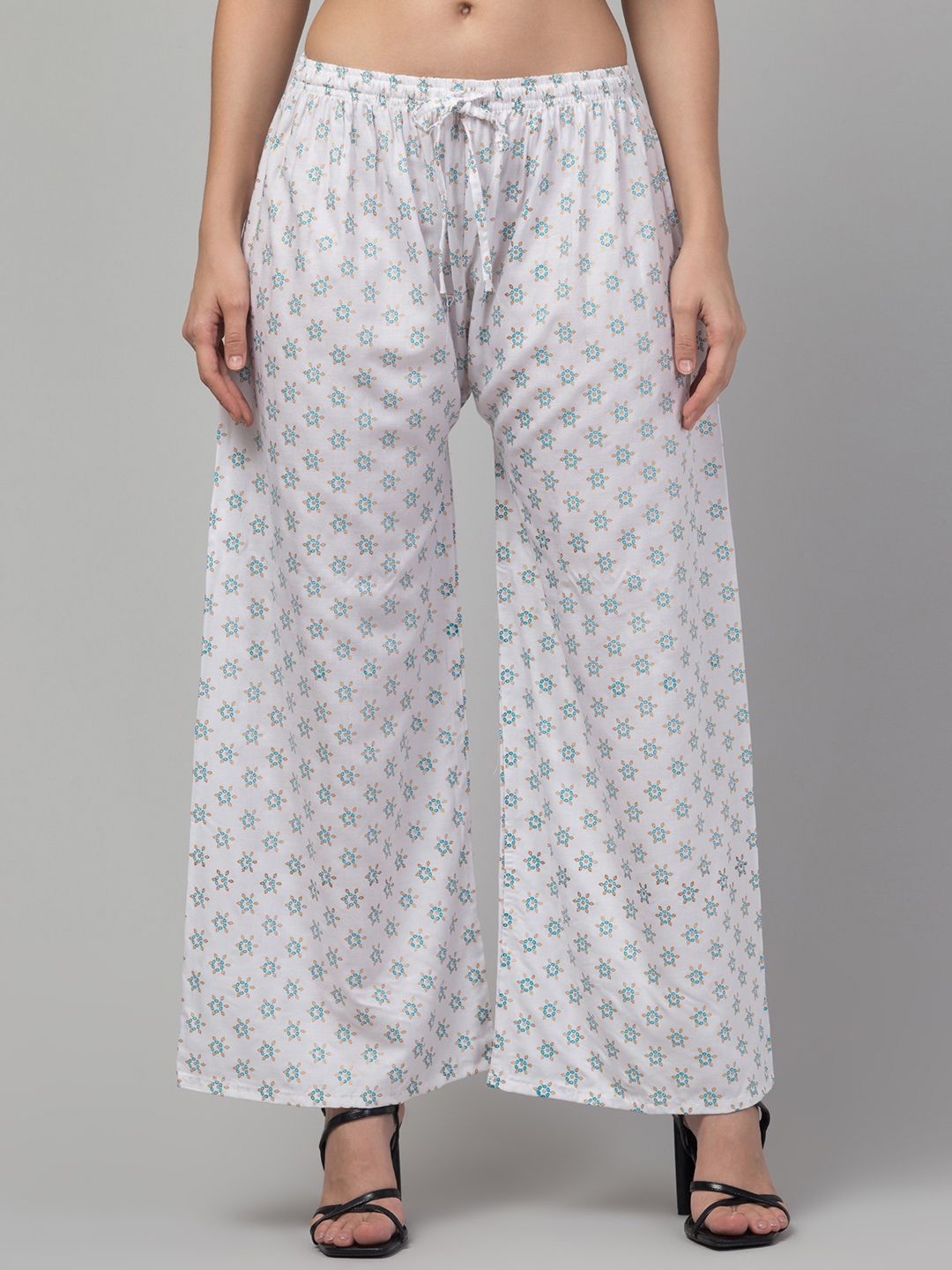 

FAMBEE Women Ethnic Motifs Printed Flared Ethnic Palazzos, White