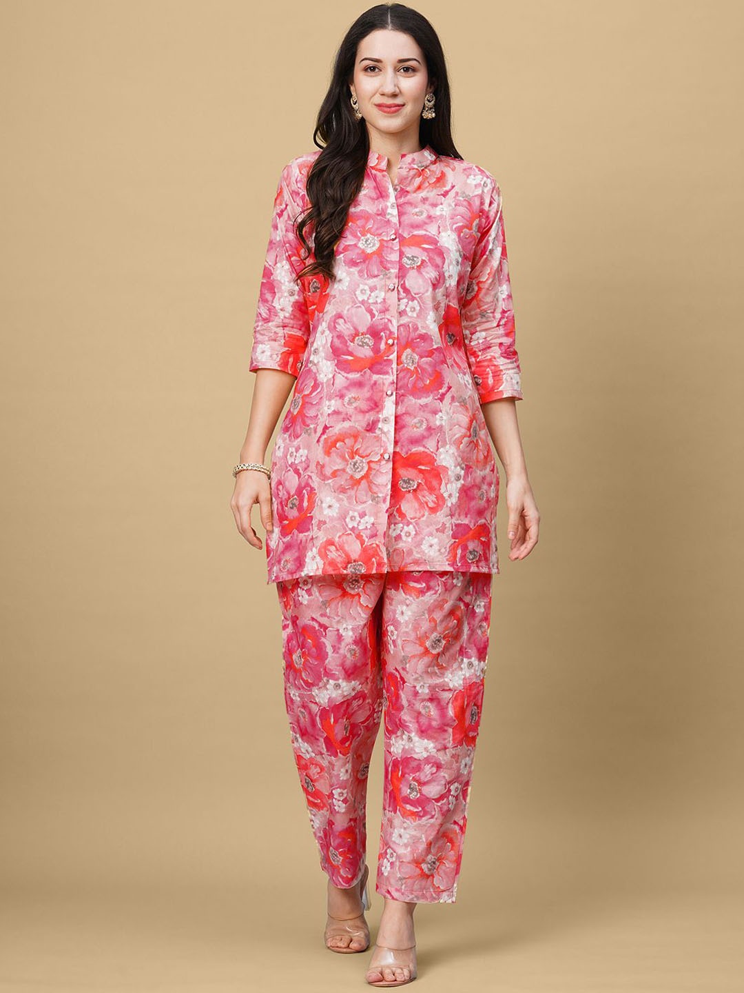 

KALINI Printed Pure Cotton Tunic With Trouser Co-Ords, Red
