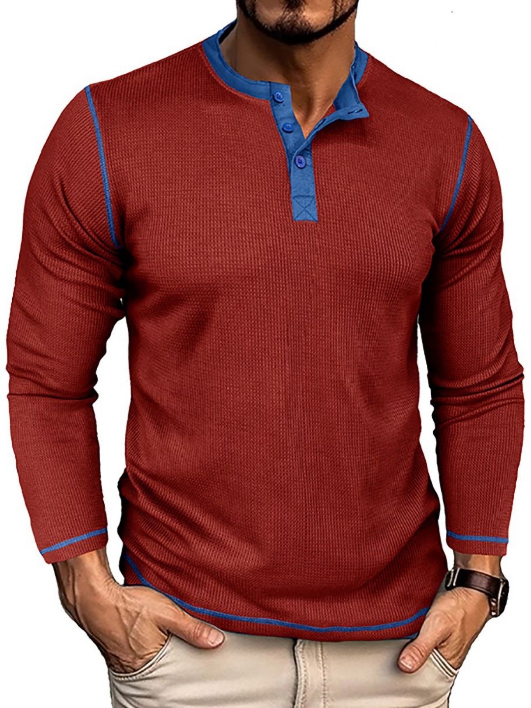 

StyleCast x Revolte Men Solid Henley Neck T-shirt, Maroon
