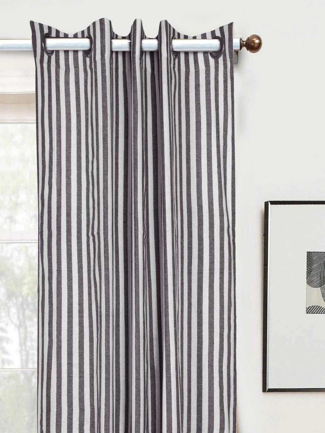 

Saral Home Grey & White Striped Room Darkening Cotton Window Curtain