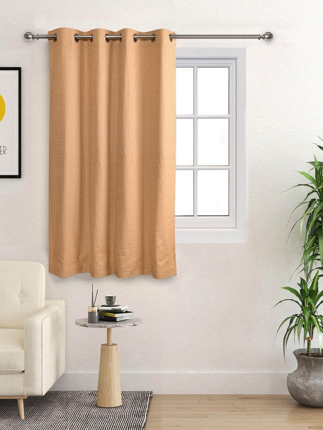 

Saral Home Beige Geometric Room Darkening Cotton Window Curtain