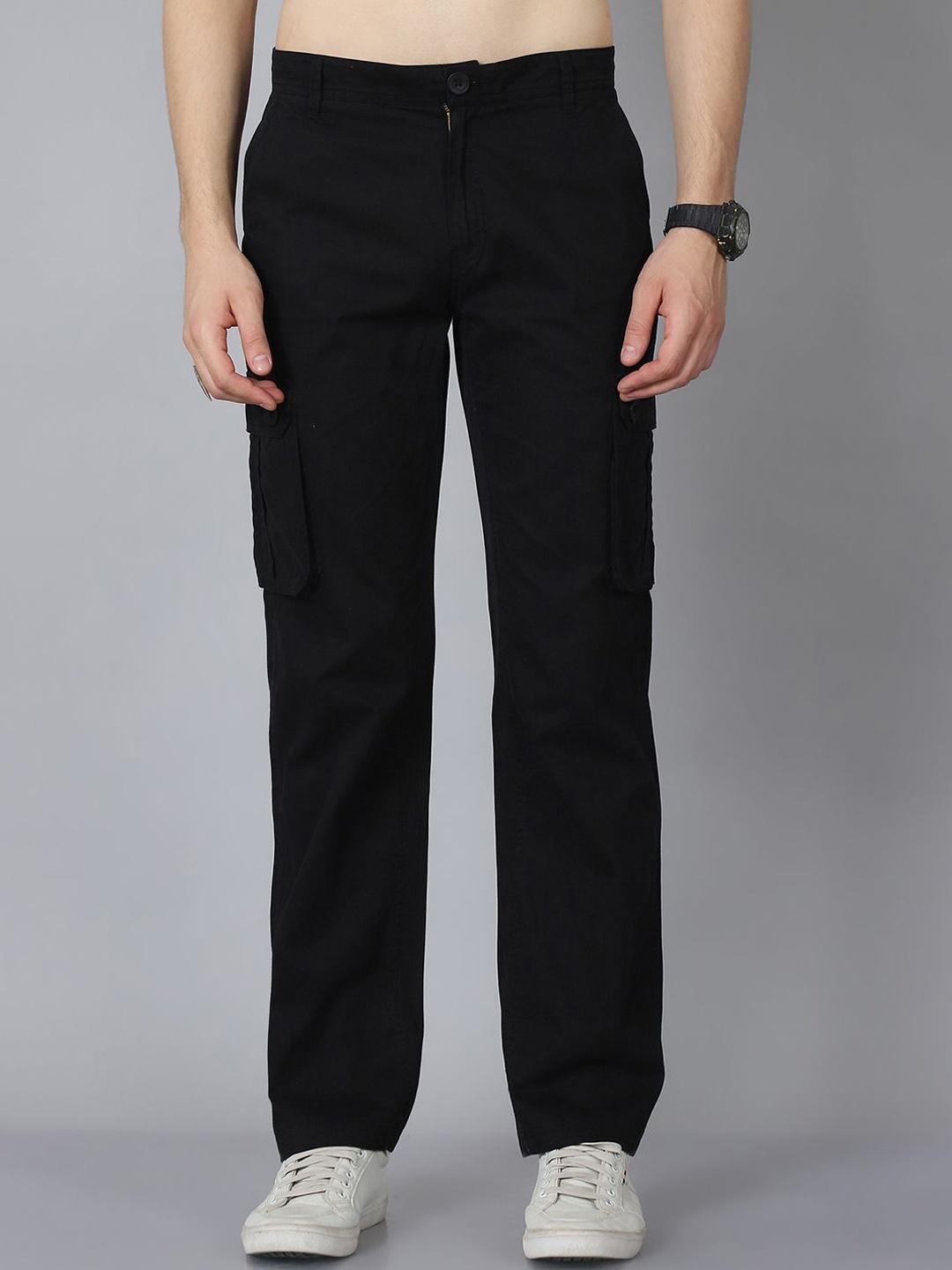 

HOUSE OF VEDAS Men Comfort Easy Wash Cargos Trousers, Black