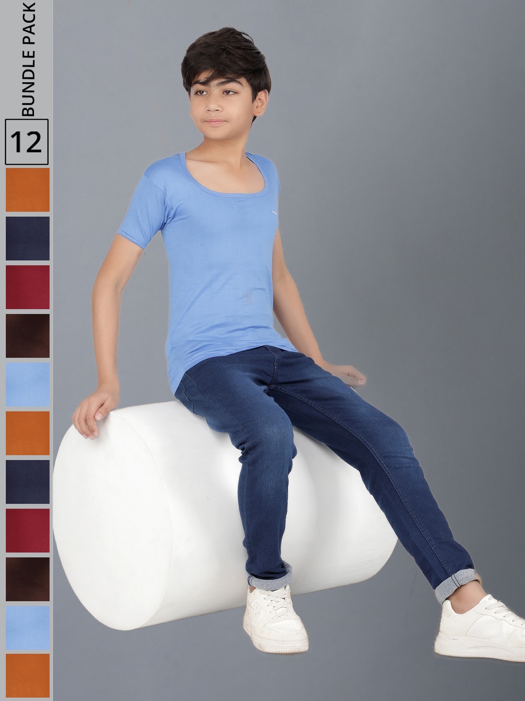Dollar Boys Pack Of 12 Cotton Innerwear Vests, Blue