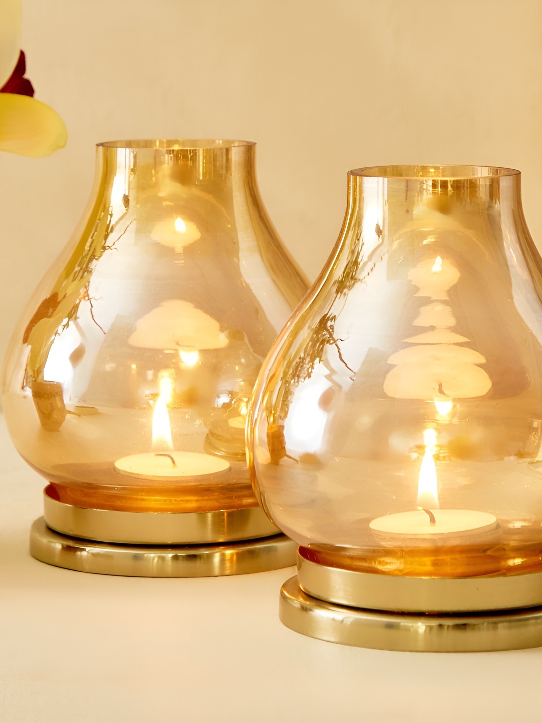 

Home Centre Beige 2 Pieces Glass Drop T-Light Candle Holder