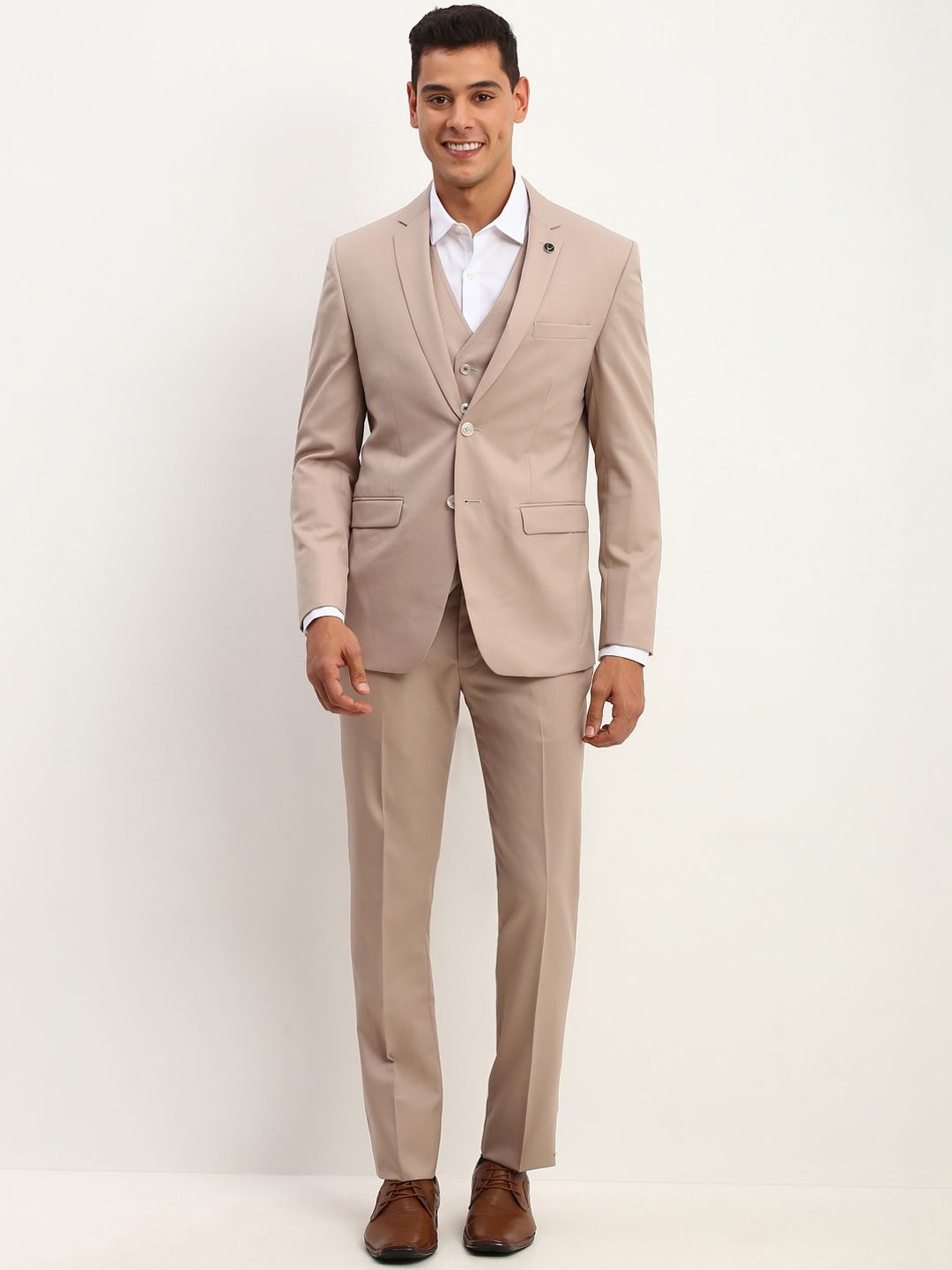 

Allen Solly Men Slim-Fit Single-Breasted Three Piece Suits, Khaki