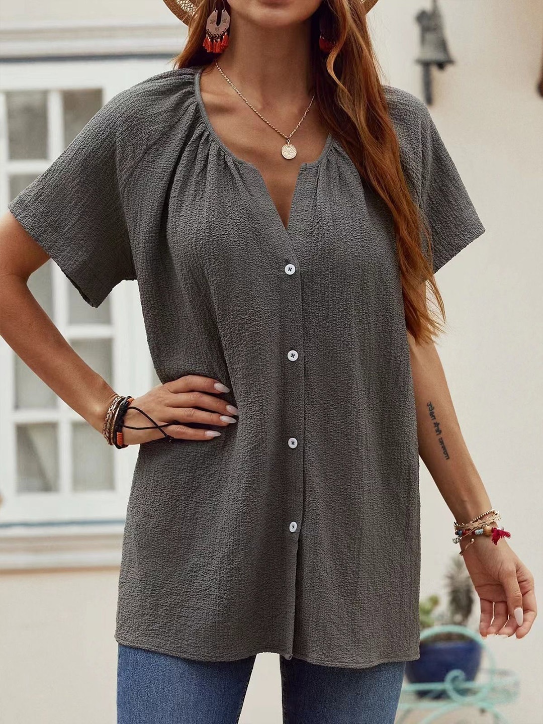 

StyleCast Shirt Style Top, Grey