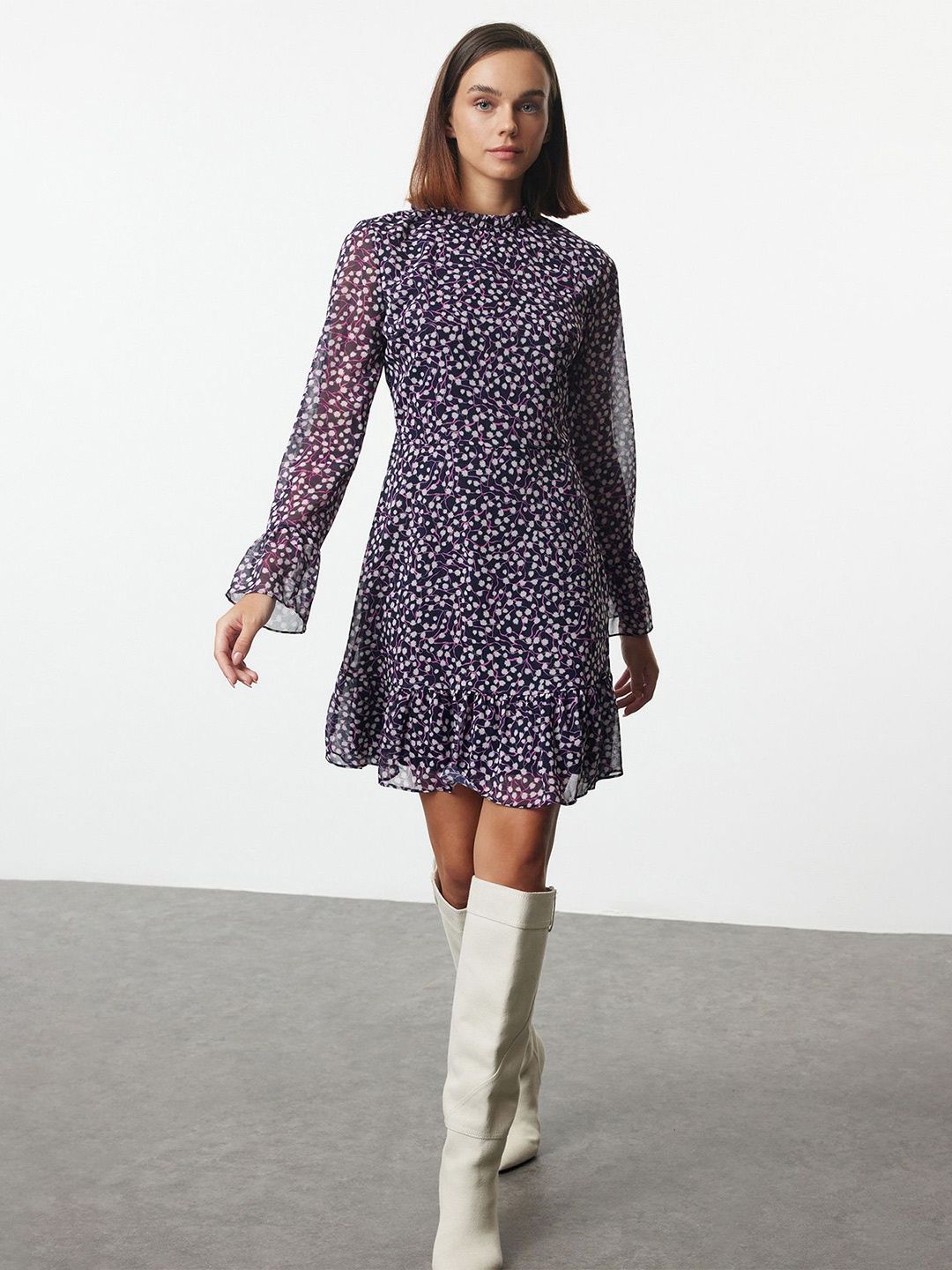 

Trendyol Print Fit & Flare Dress, Na