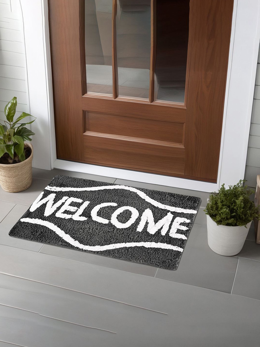 

Kuber Industries 4Pcs Grey Printed Rectangle Anti Skid Doormats