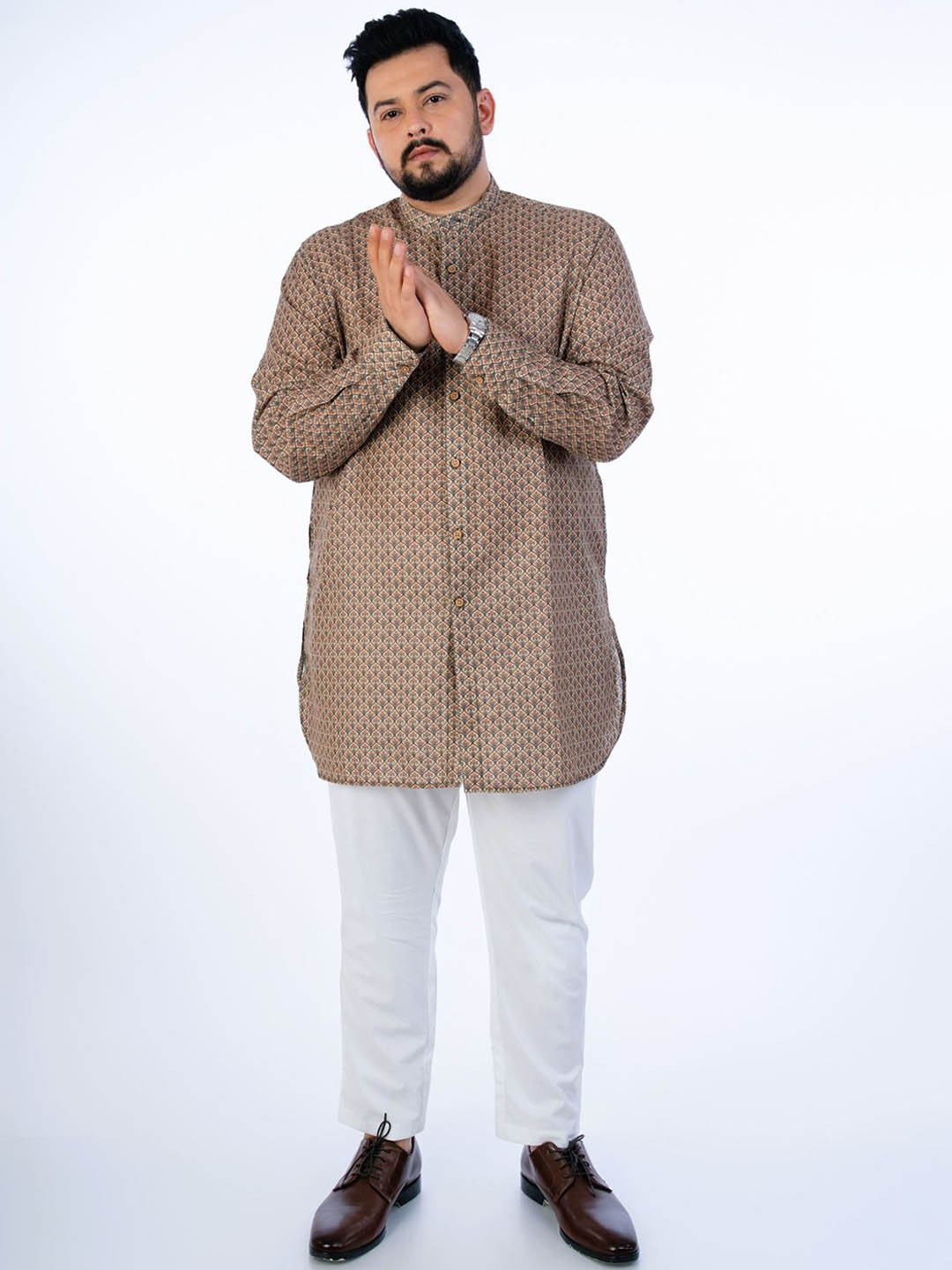 

UNSIZED Men Paisley Printed Thread Work Kurta, Mustard