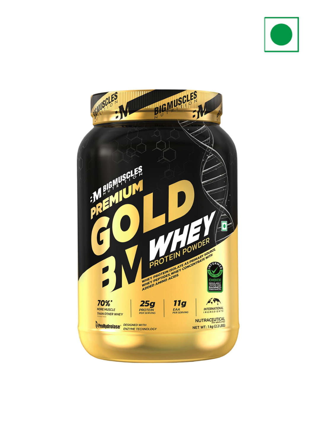 

Bigmuscles Nutrition Premium Gold Whey Proteins Powder-1kg -Malai Kulfi