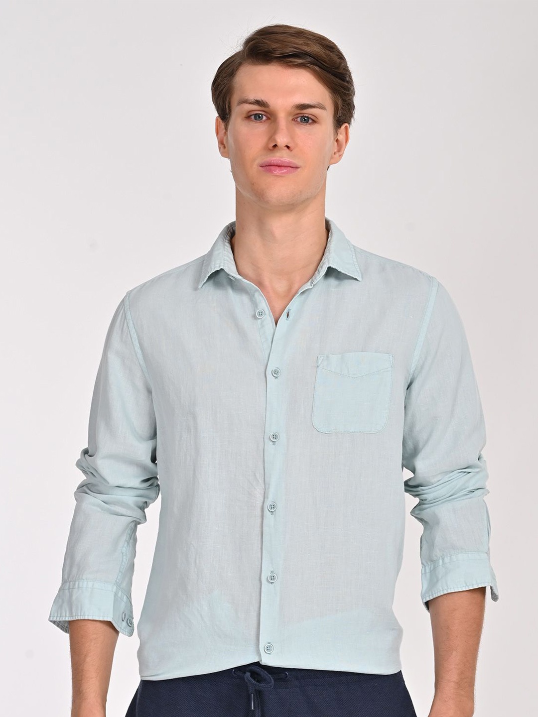 

POE Men Smart Slim Fit Opaque Casual Shirt, Sea green