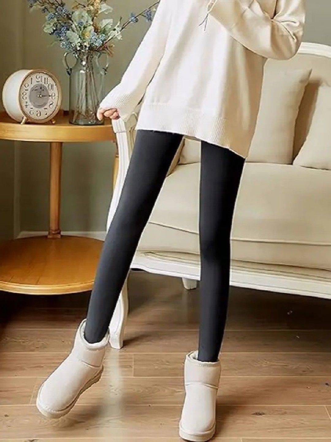 

Poftik High Waist Opaque Stockings, Black