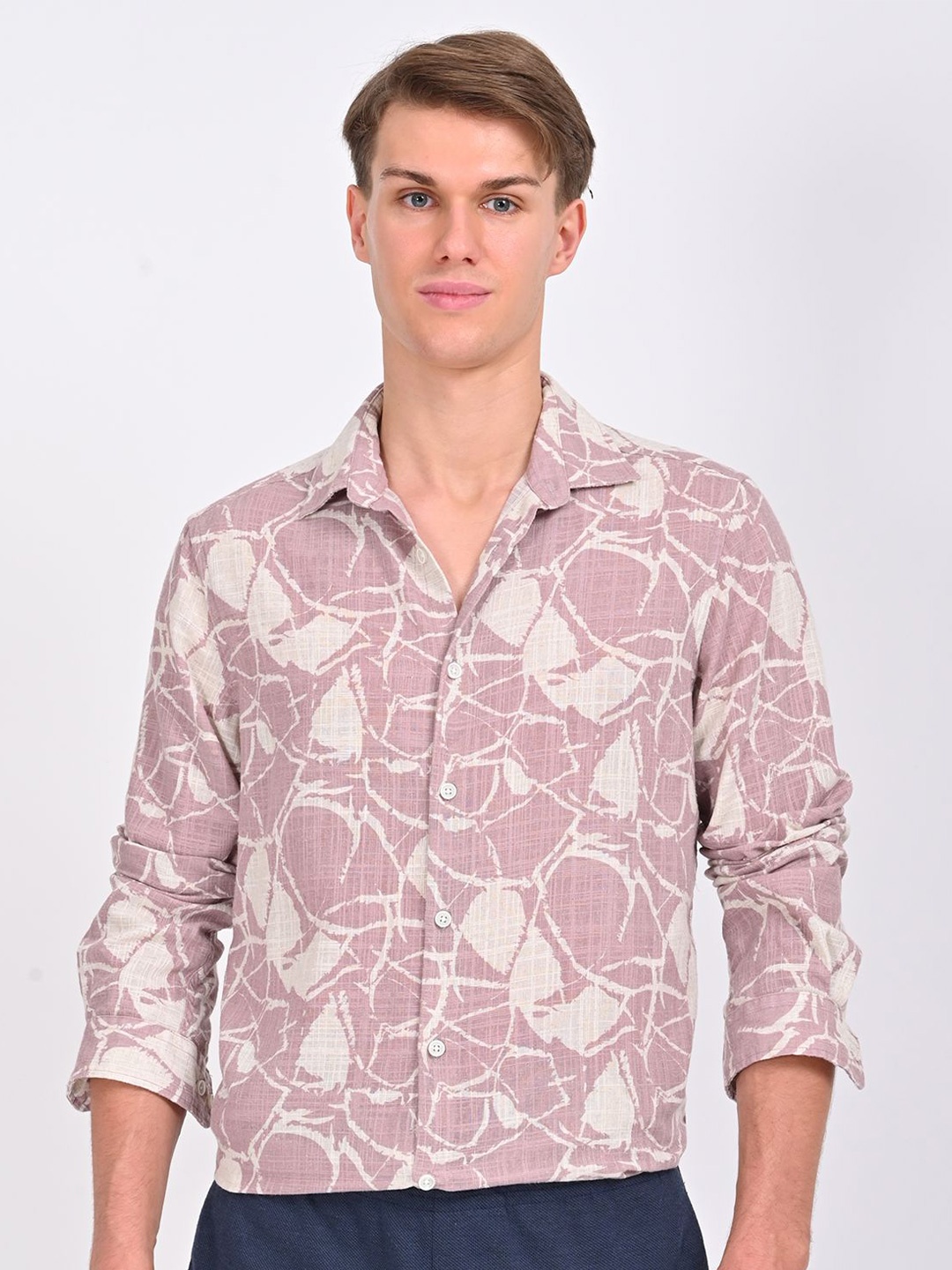 

POE Men Smart Slim Fit Floral Opaque Printed Casual Shirt, Pink