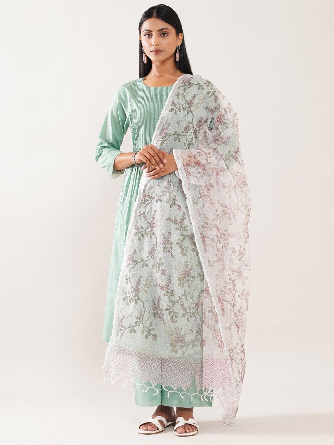 

JAYPORE Printed Cotton Silk Dupatta, White